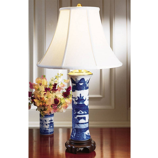 Blue Canton Trumpet Vase Lamp