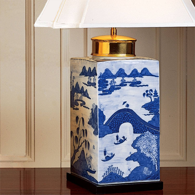 Blue Canton Large Tea Jar Lamp